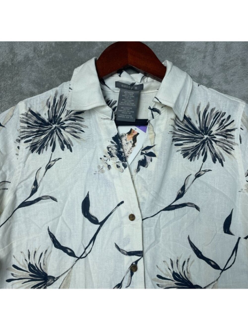 NWT Matty M Women's XS Linen Blend Floral Button-Down Shirt 3/4 Sleeve G2240 - Picture 10 of 11